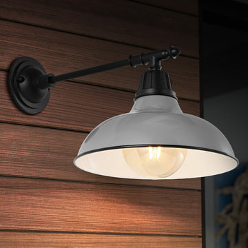 Wallace 12.25" Farmhouse Industrial Indoor/Outdoor Iron LED Victorian Arm Outdoor Sconce